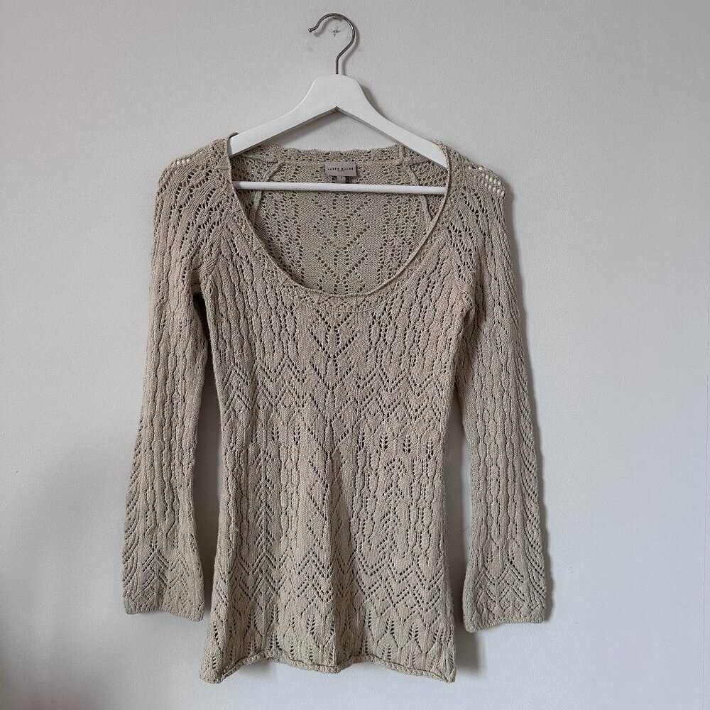 Karen Millen Beige Open Knit Long Sleeve Top | Size 3 | Lightweight Sweater